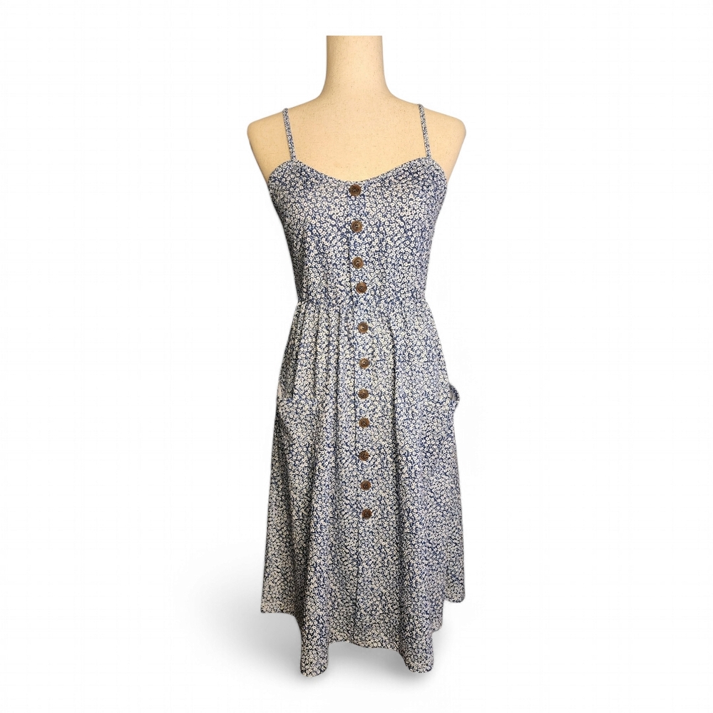 Blue Floral Button-Down Dress With Pockets!